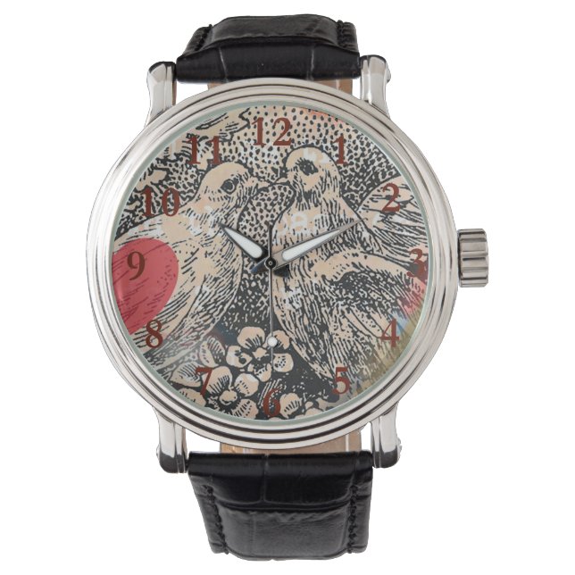 Love Birds Heart Red Art Collage Watch (Front)