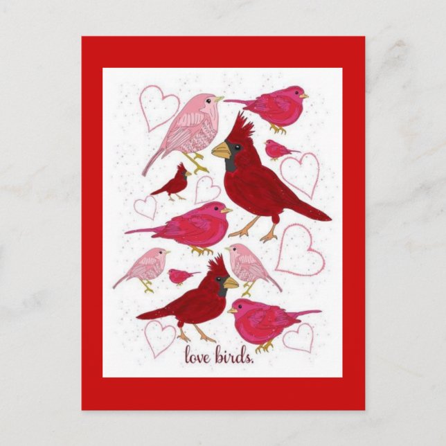 Love Birds Hearts Happy Valentine's Day Postcard (Front)