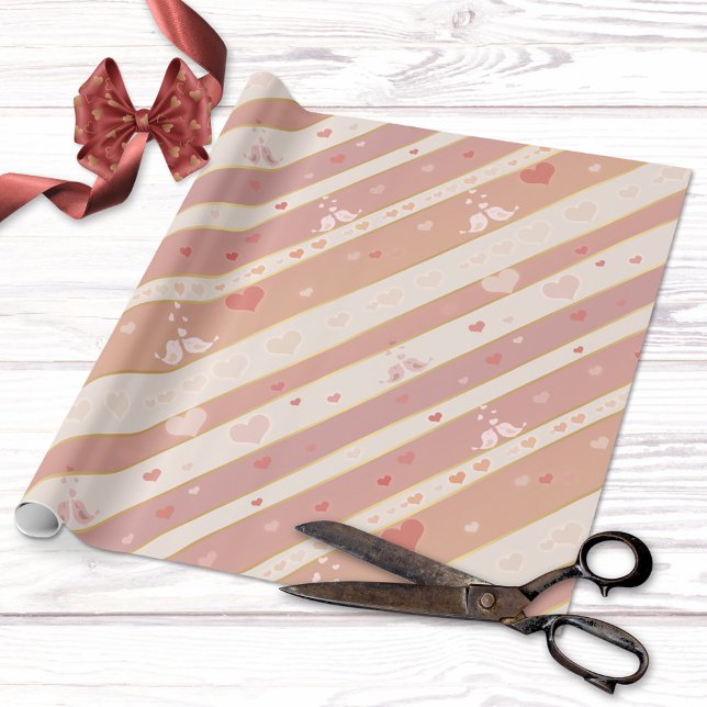 Love Birds Hearts Valentine Pattern Wrapping Paper (Creator Uploaded)