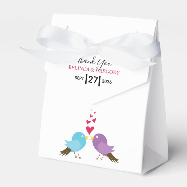 Love Birds & Hearts Wedding Favour Box (Front Side)