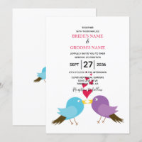 Love Birds & Hearts Wedding Invitations