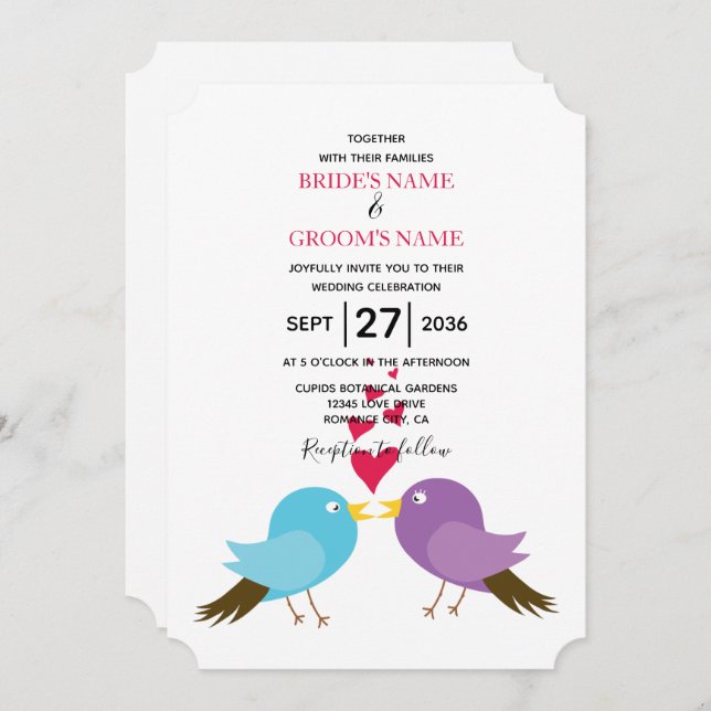 Love Birds & Hearts Wedding Invitations (Front/Back)