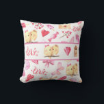 Love Birds Hearts Wedding Keepsake Pink Names Cushion<br><div class="desc">Sweet pattern on the front of the pillow with love birds,  hearts and other cute things.  Turn this pillow over and there are  “Love” birds along with bride and groom names and wedding date.  What a special wedding keepsake.  I love this!</div>