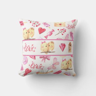 Love Birds Hearts Wedding Keepsake Pink Names Cushion
