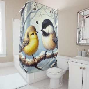 Love Birds In a Frozen Winter Decor Shower Curtain
