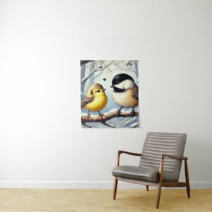 Love Birds In a Frozen Winter Decor Tapestry