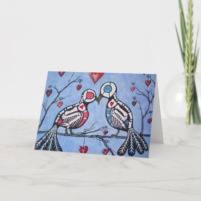 Love Birds in a Heart Tree Day of the Dead Card (Front)