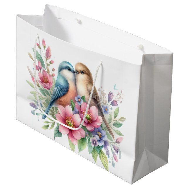 Love Birds in Spring Flowers  Large Gift Bag (Front Angled)