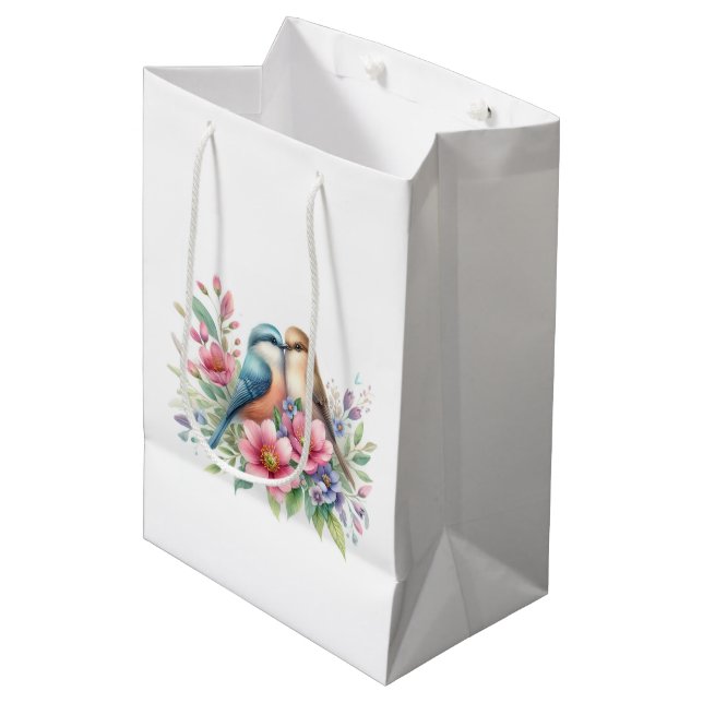 Love Birds in Spring Flowers  Medium Gift Bag (Front Angled)