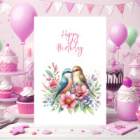 Love Birds in Spring Happy Birthday Greeting Card