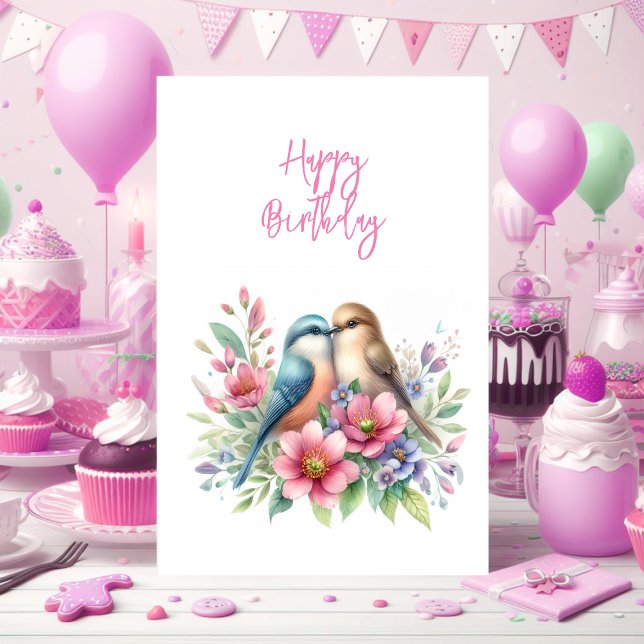 Love Birds in Spring  Happy Birthday Greeting Card (Birthday card)