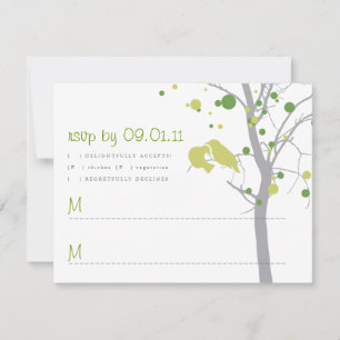 Love Birds in Tree - Green Polka Dots RSVP Card
