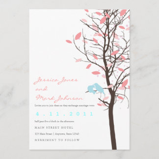 Love Birds in Tree - Pink and Blue Invitation