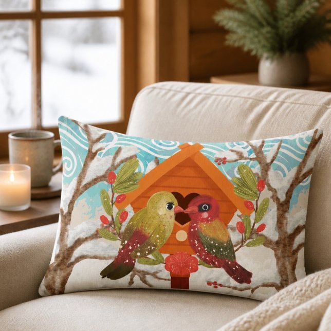 Love Birds in Winter Lumbar Pillow (Creator Uploaded)