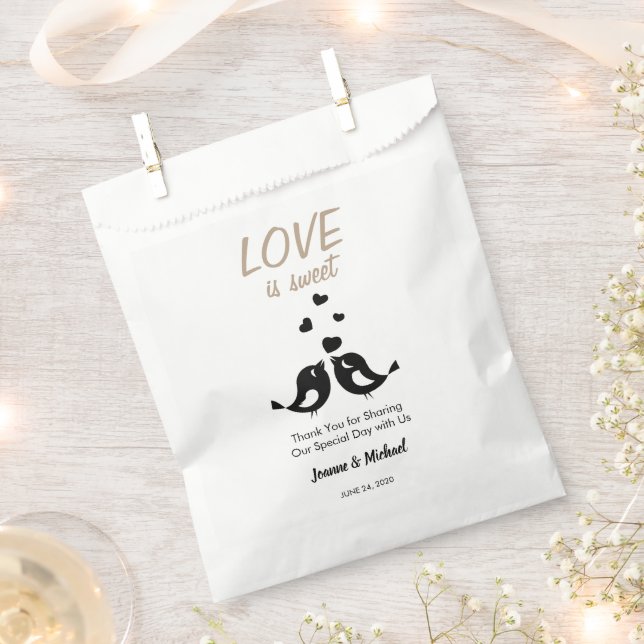 Love birds Love is Sweet Thank You wedding Favour Bags (Clipped)