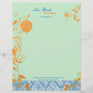 Love Birds Mint Green Cosmetology Business Customised Letterhead