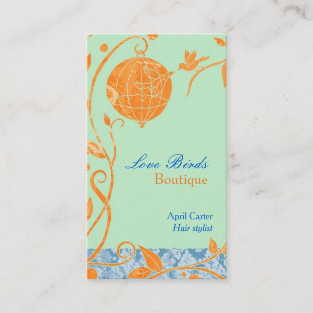 Love Birds Mint Green Hair Stylist Business Card (Front)