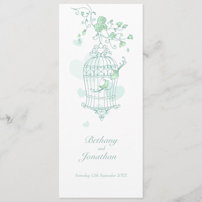 Love birds mint green spring wedding program programme (Front)