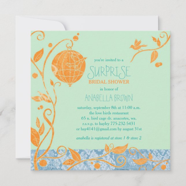Love Birds Mint Green Surprise Bridal Shower Invitation (Front)