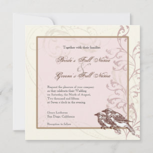 Love Birds 'n Lace - Rose Wedding Invitation