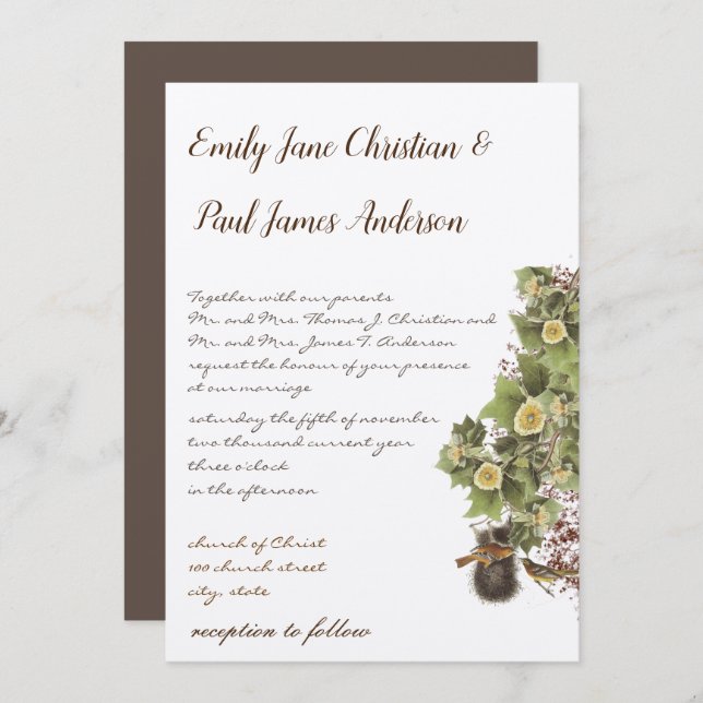 Love Birds Nesting Aqua Blue Font Wedding Invitation (Front/Back)