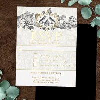 Love Birds Oak Leaf Scroll Wedding RSVP