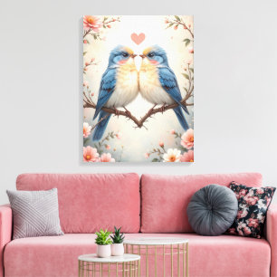 Love Birds on a Branch Nature Art Canvas Print