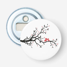 Love Birds on Branch – Romantic Red Heart Tree Art