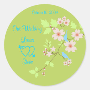 Love Birds on Dogwood Branch wedding stickers
