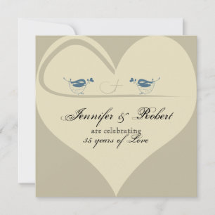 Love Birds on Ecru Heart Wedding Anniversary Invitation