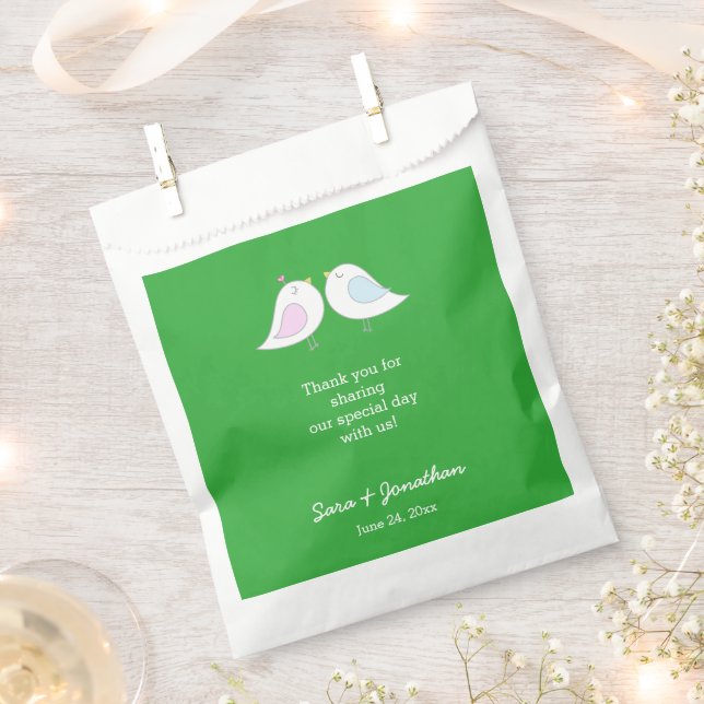 Love Birds on Green Wedding Thank You Favour Bags (Clipped)