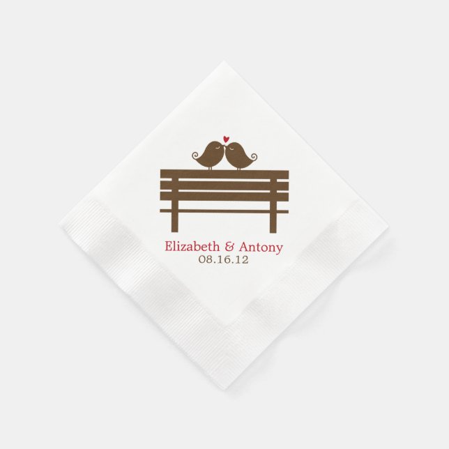 Love Birds on Park Bench {red} Napkin (Corner)