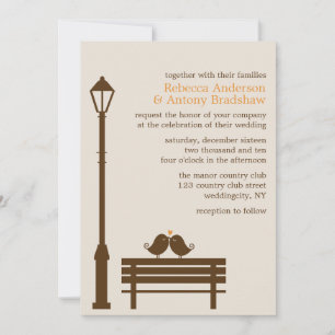 Love Birds on Park Bench Wedding Invitation