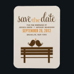 Love Birds on Park Bench Wedding Magnet<br><div class="desc">Wedding Save the Date announcements or favours feature an adorable illustration of two birds perched on a park bench. Perfect for any fall, winter, summer or spring wedding. Visit our store for matching products and more bridal stationery such as wedding invitations, thank you notes, favour and address labels, bachelorette and...</div>