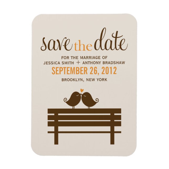 Love Birds on Park Bench Wedding Magnet (Vertical)