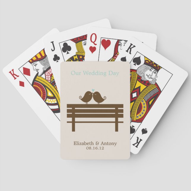 Love Birds on Park Bench Wedding Playing Cards (Back)