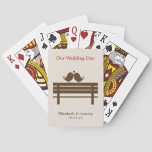 Love Birds on Park Bench Wedding Playing Cards