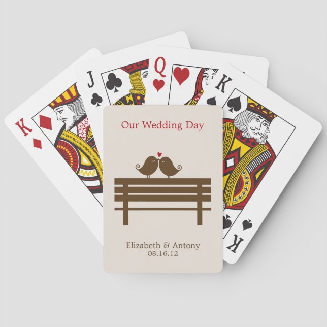 Love Birds on Park Bench Wedding Playing Cards (Back)