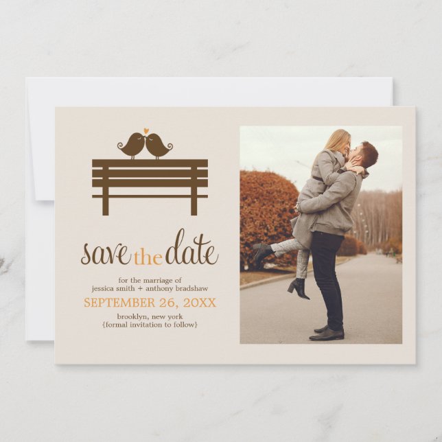 Love Birds on Park Bench Wedding Save The Date (Front)