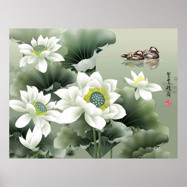 Love Birds on Pond at Play Poster (Front)