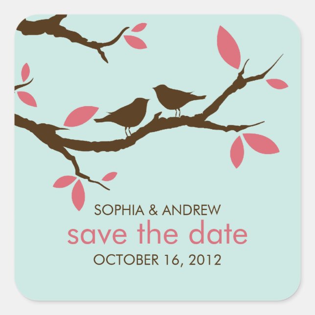 Love Birds on Tree Wedding Square Sticker (Front)