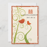 Love Birds on Trees Floral Swirls Chinese Wedding