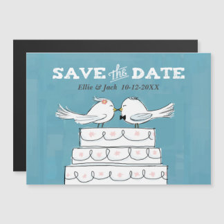 Love Birds on Wedding Cake Save the Date Magnetic Invitation