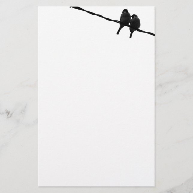 Love Birds on Wire/ Silhouette in B&W Stationery (Front)