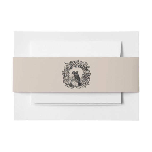 Love Birds on Wreath Wedding Clay Belly Band Invitation Belly Band (Front Example)