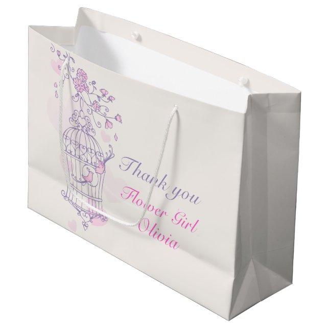 Love birds open birdcage wedding gift bag (Front Angled)