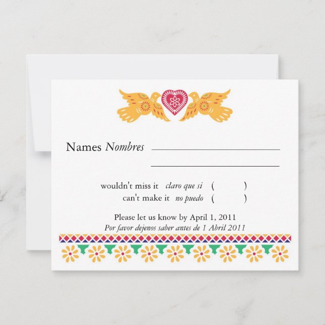Love Birds Papel Picado Style RSVP Card (Front)