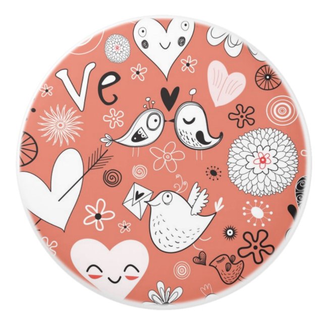 Love Birds Pattern Ceramic Knob (Front)