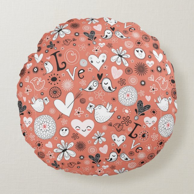 Love Birds Pattern Round Cushion (Front)