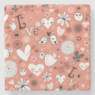 Love Birds Pattern Stone Coaster